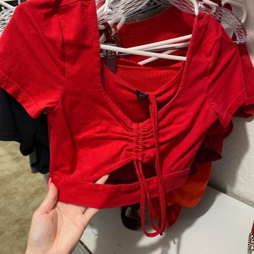 Trendy Red Ruched Top